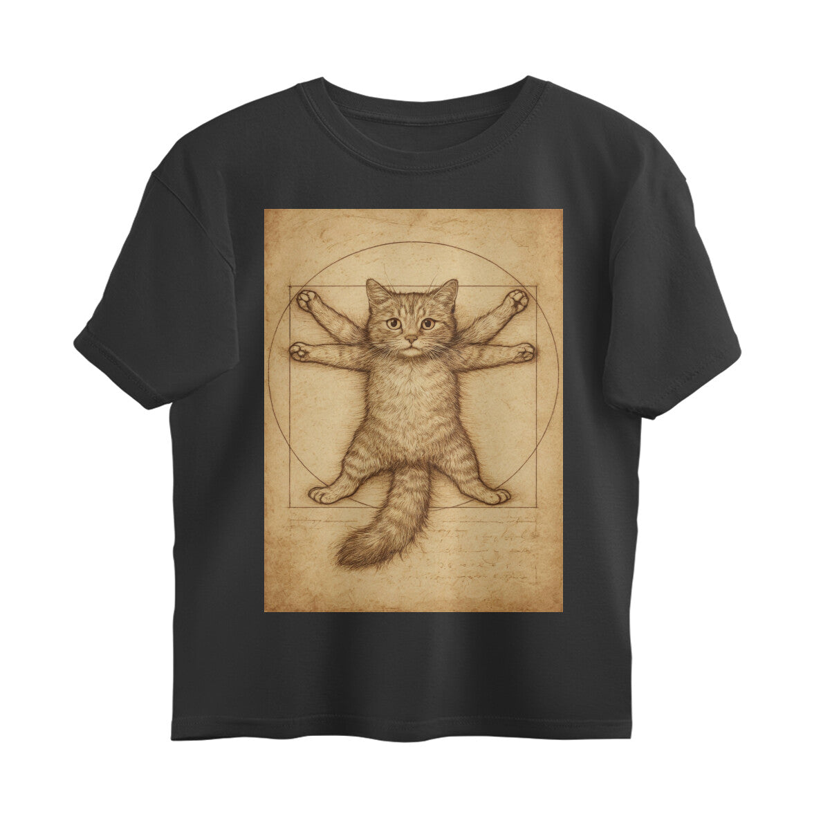 Front View - Feline Vitruvian — Oversized Tee Black
