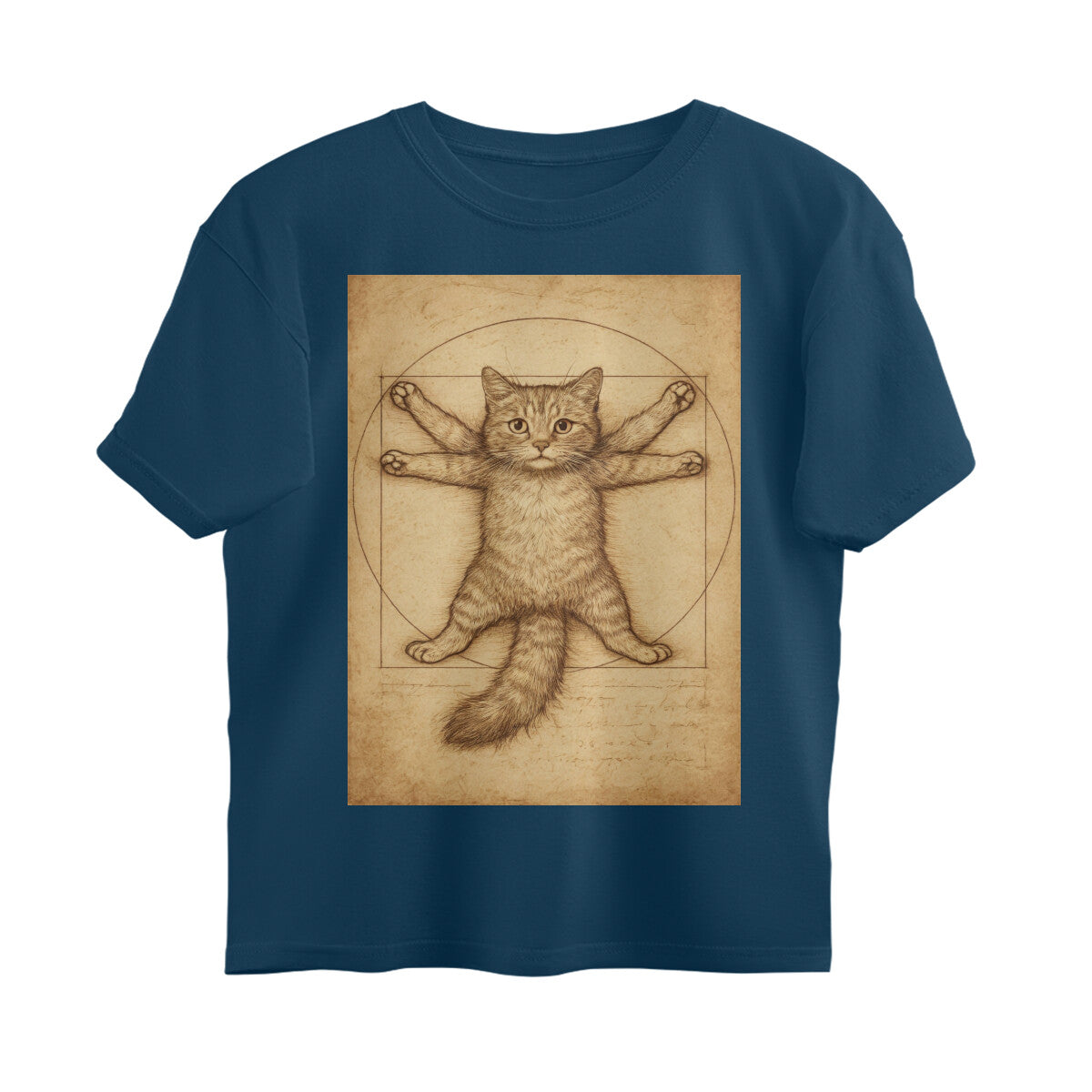 Front View - Feline Vitruvian — Oversized Tee Navy Blue