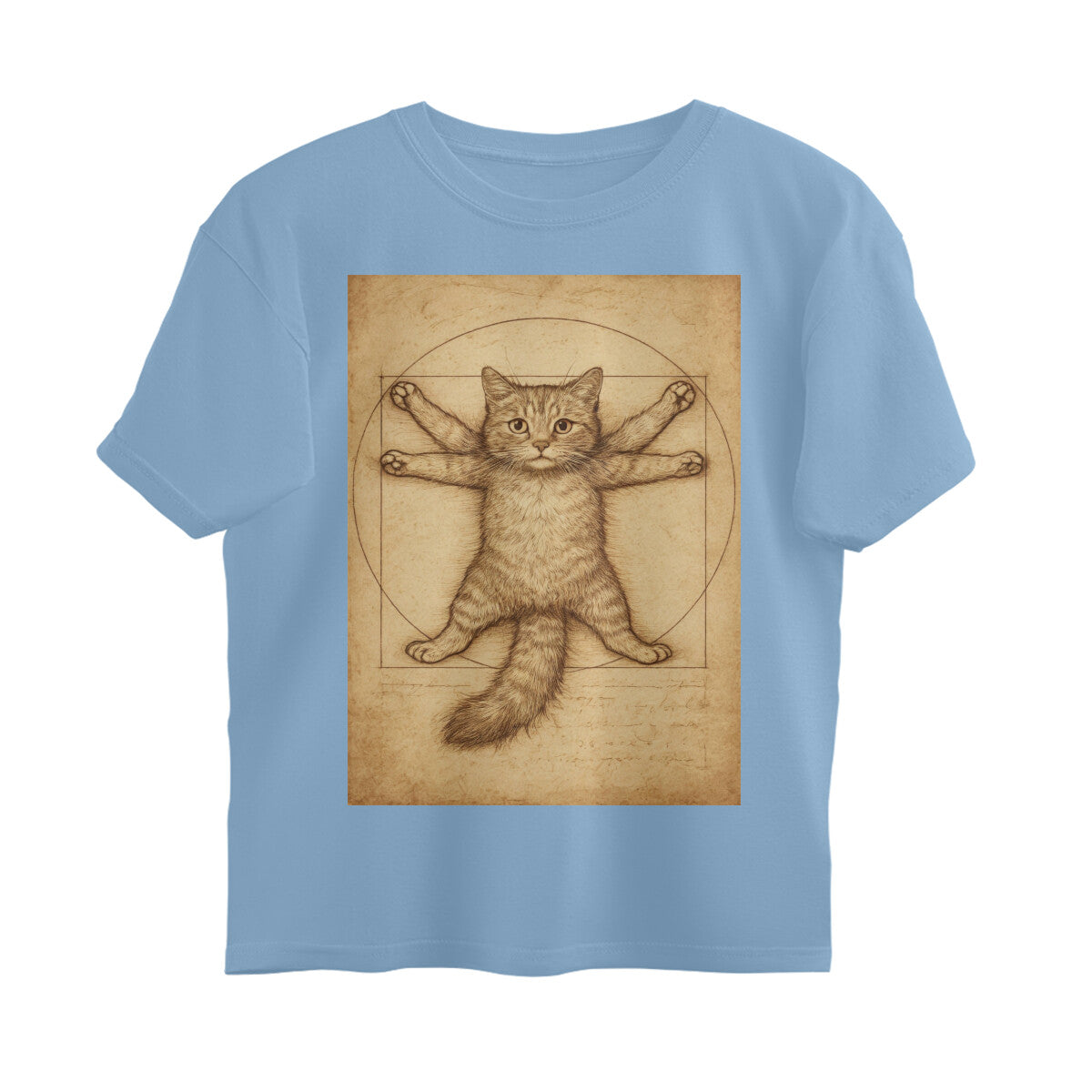 Front View - Feline Vitruvian — Oversized Tee Baby Blue