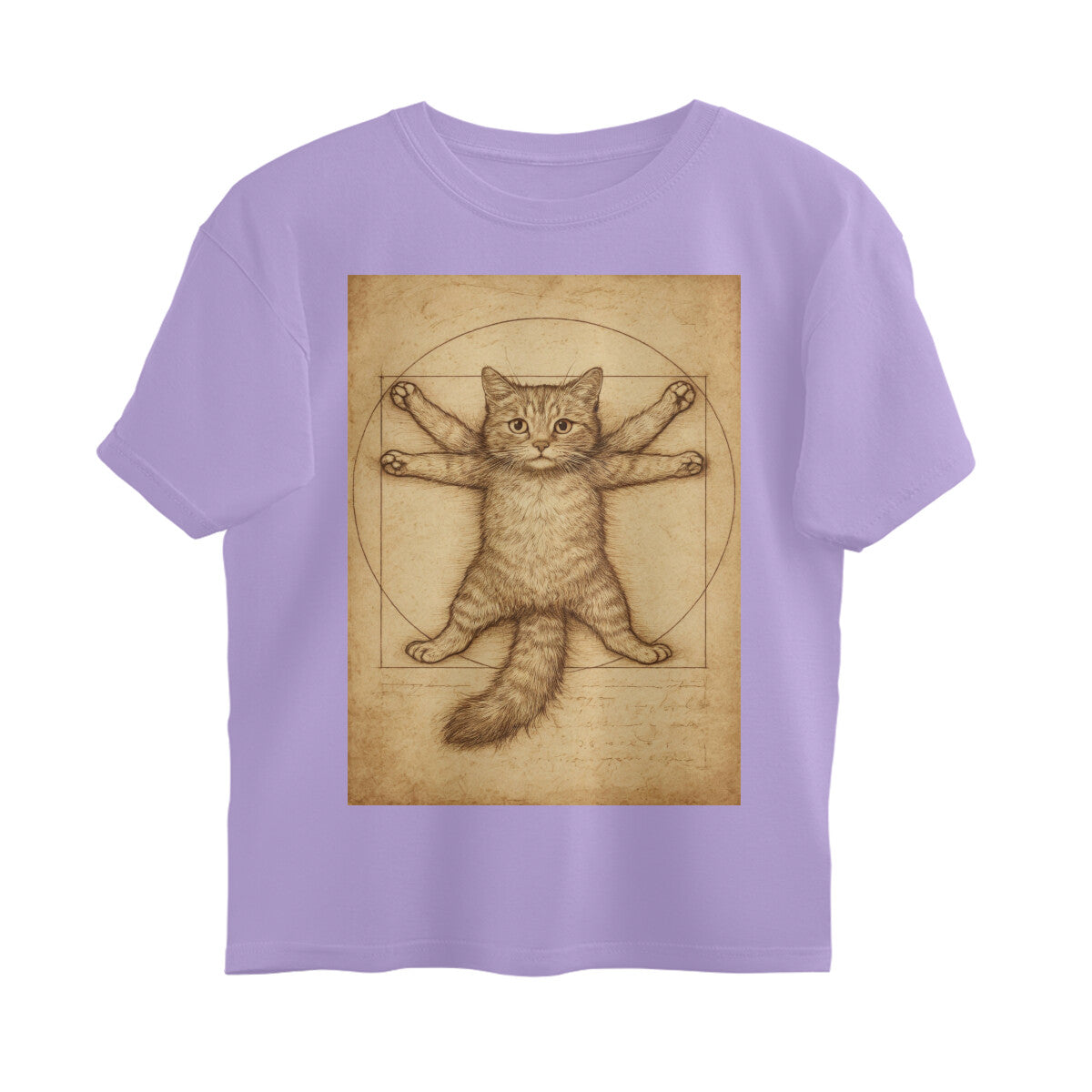 Front View - Feline Vitruvian — Oversized Tee Iris Lavender
