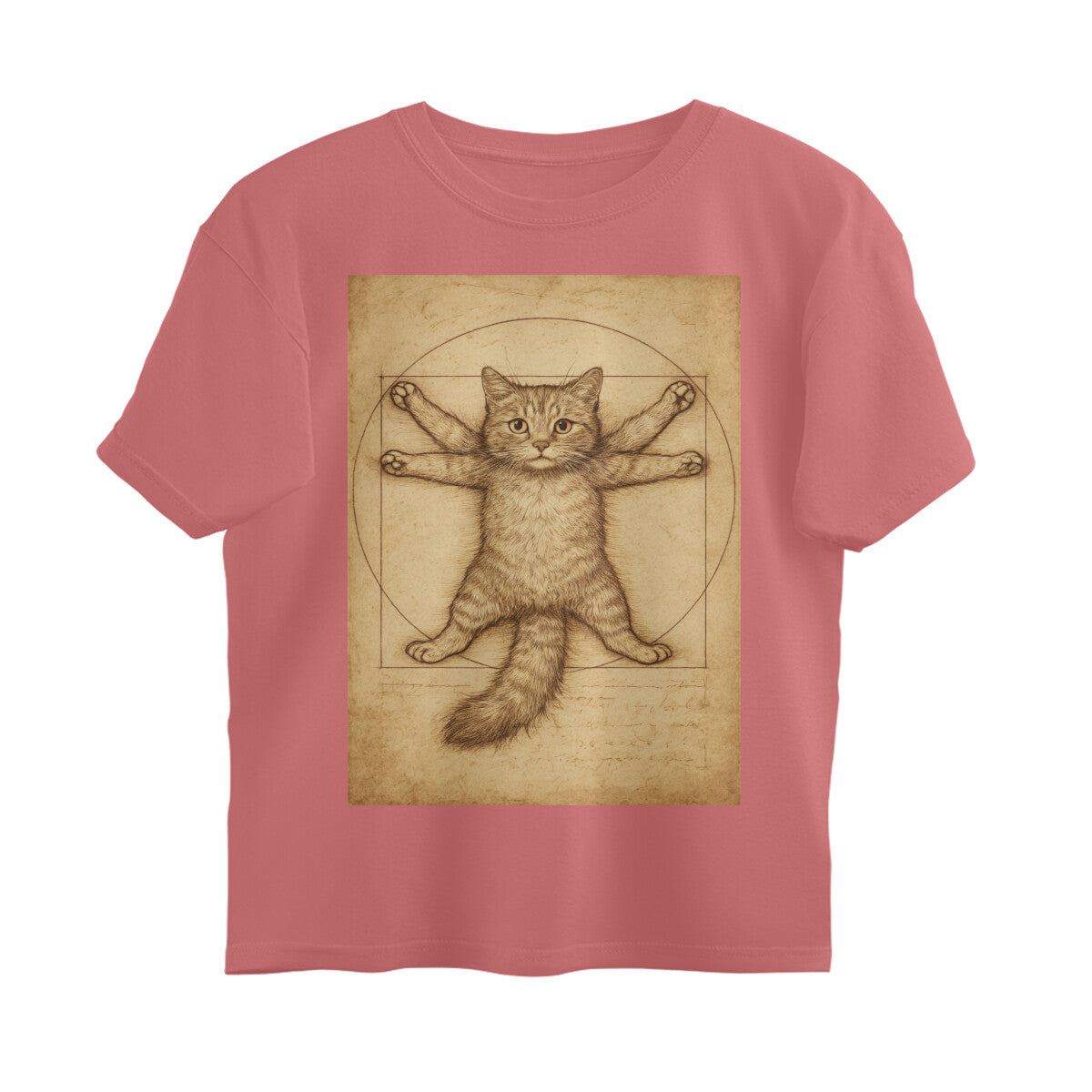 Front View - Feline Vitruvian — Oversized Tee Dusty Rose
