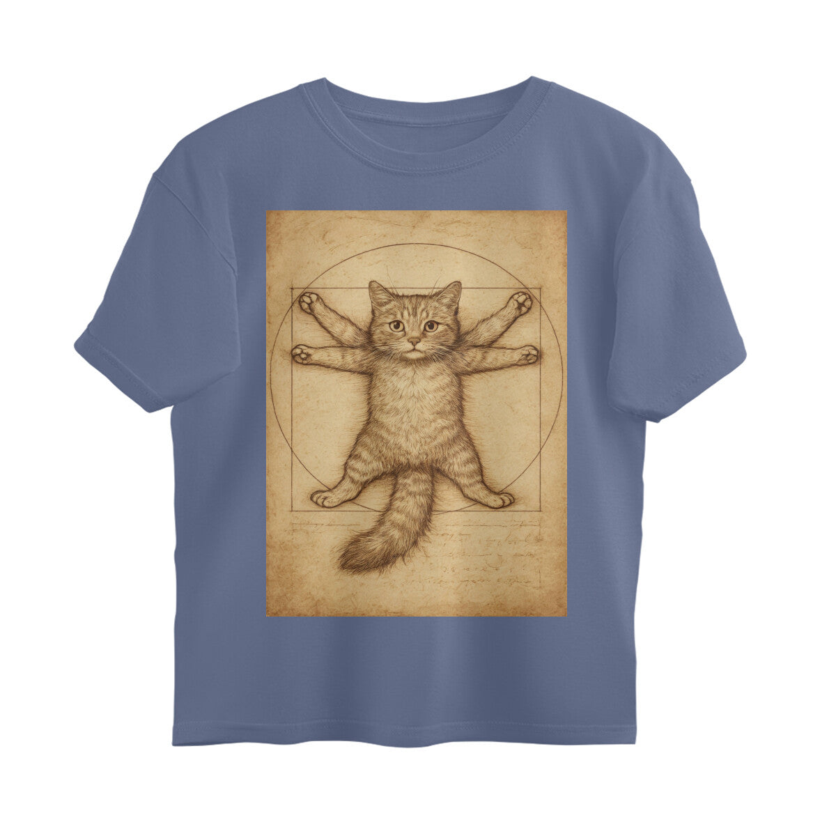 Front View - Feline Vitruvian — Oversized Tee Steel Grey