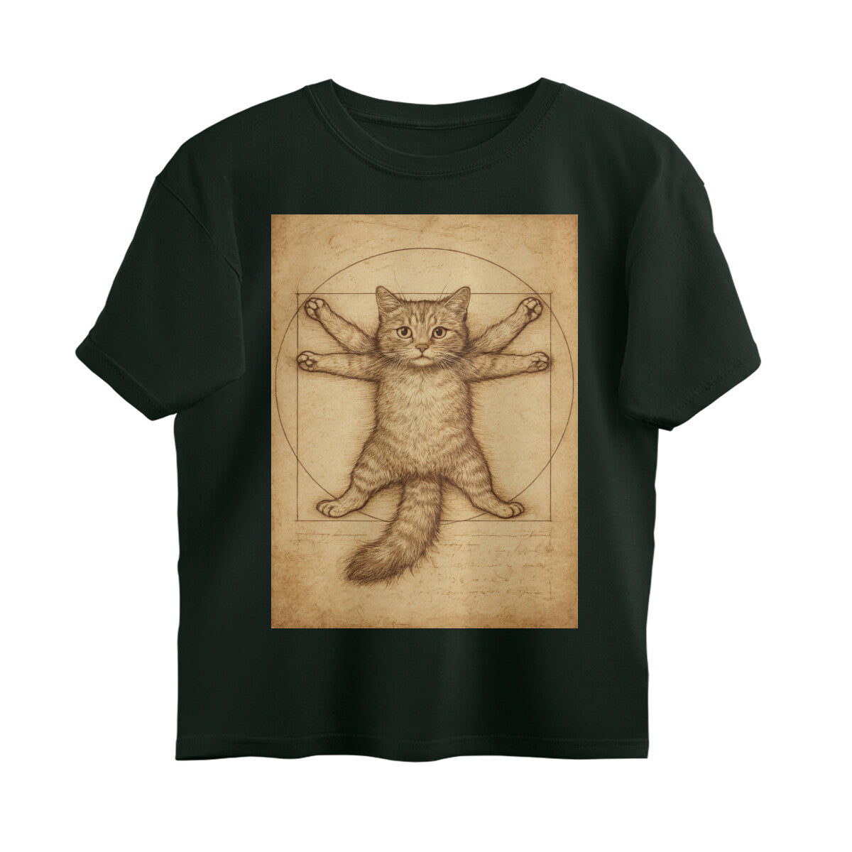 Front View - Feline Vitruvian — Oversized Tee Bottle Green
