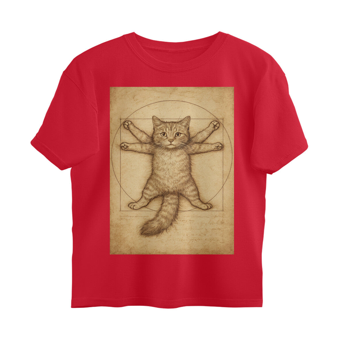 Front View - Feline Vitruvian — Oversized Tee Red