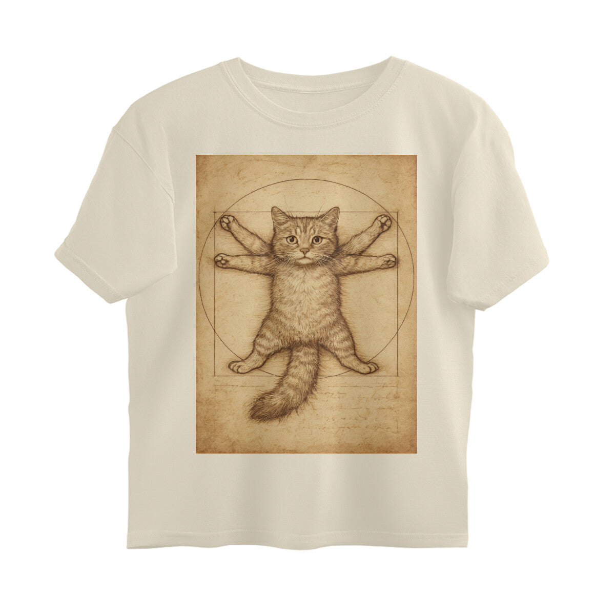 Front View - Feline Vitruvian — Oversized Tee Off White