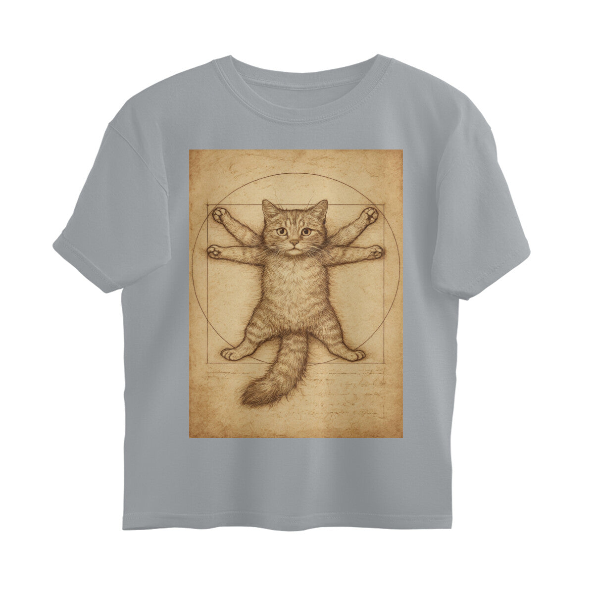 Front View - Feline Vitruvian — Oversized Tee Silver Frost