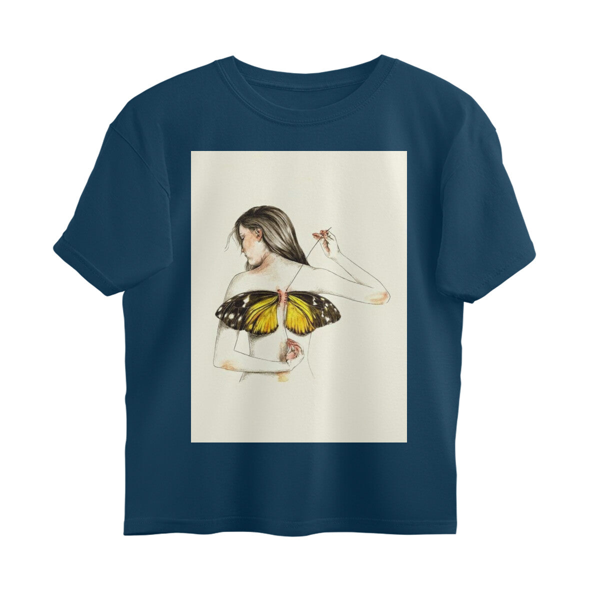 Front View - Metamorphosis Stitch — Oversized Tee Navy Blue