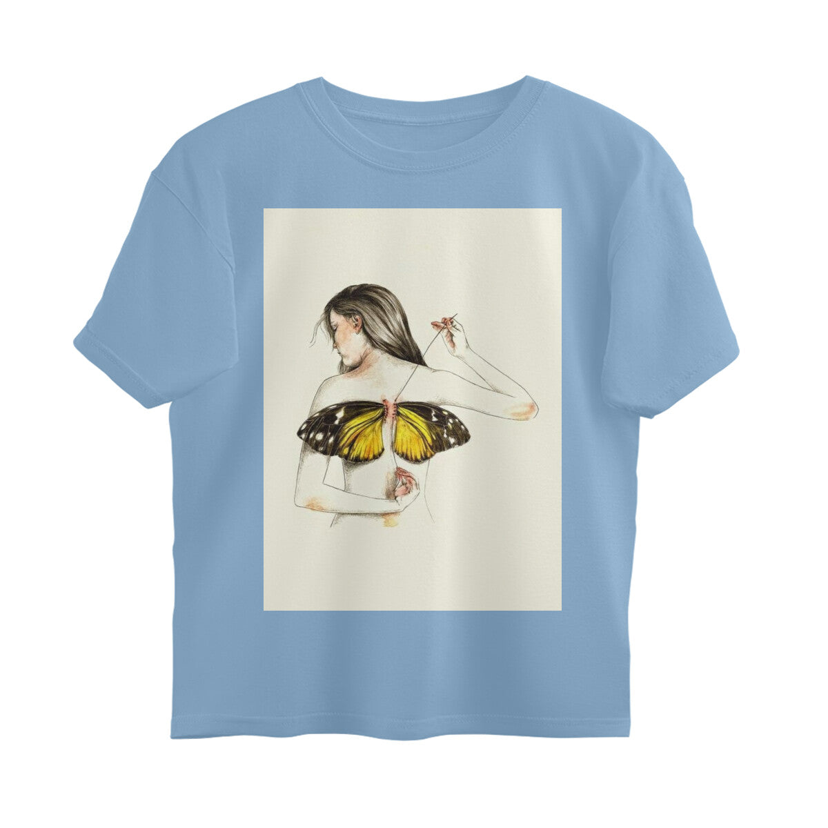 Front View - Metamorphosis Stitch — Oversized Tee Baby Blue