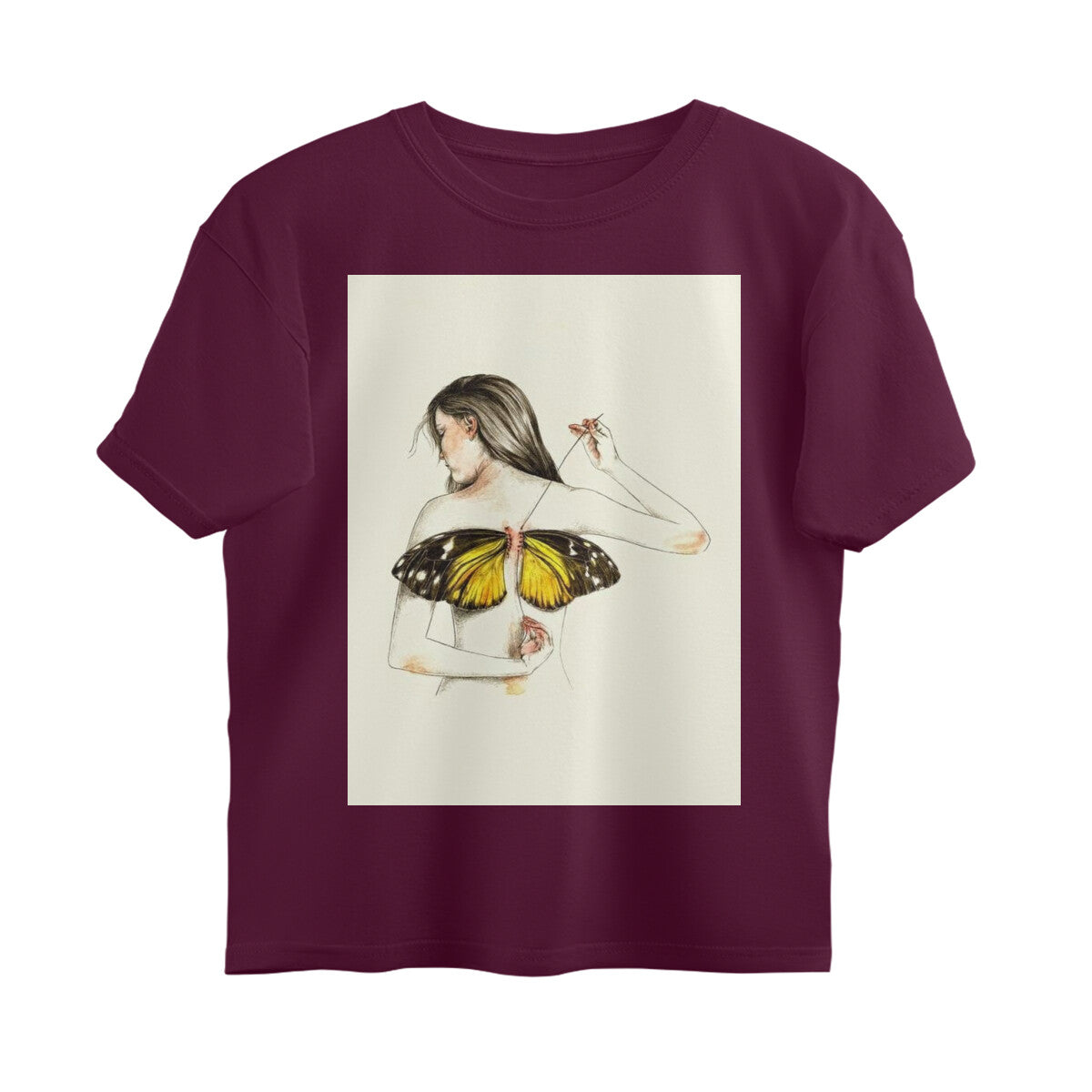 Front View - Metamorphosis Stitch — Oversized Tee Burgundy
