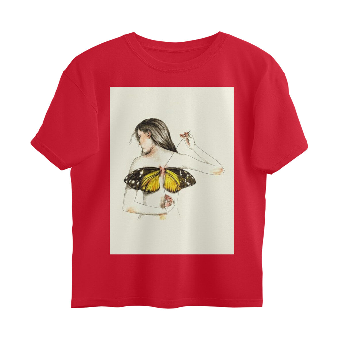Front View - Metamorphosis Stitch — Oversized Tee Red