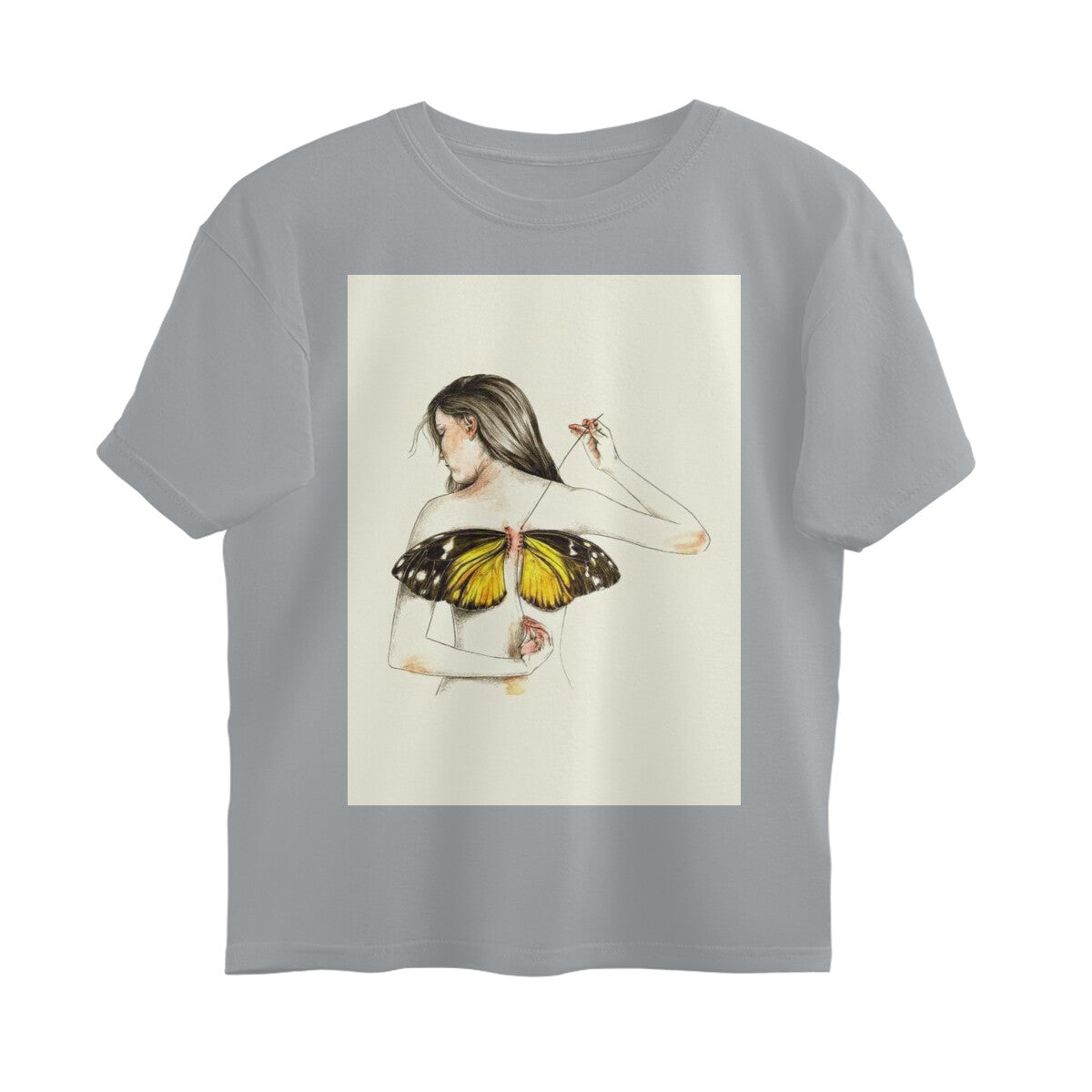 Front View - Metamorphosis Stitch — Oversized Tee Silver Frost