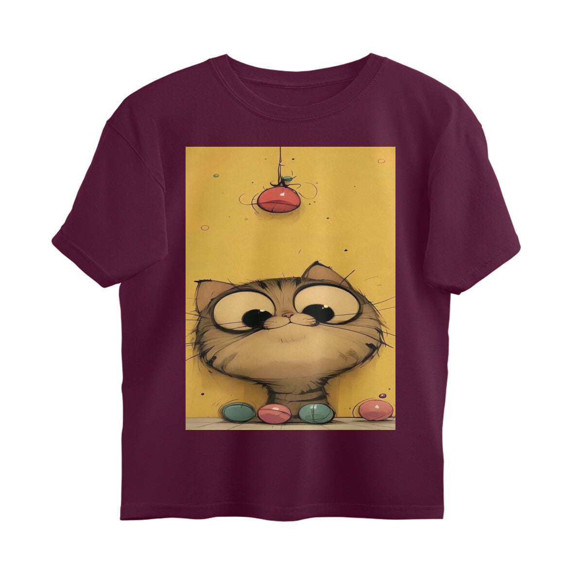 Front View - Whisker Watcher — Oversized Tee Burgundy