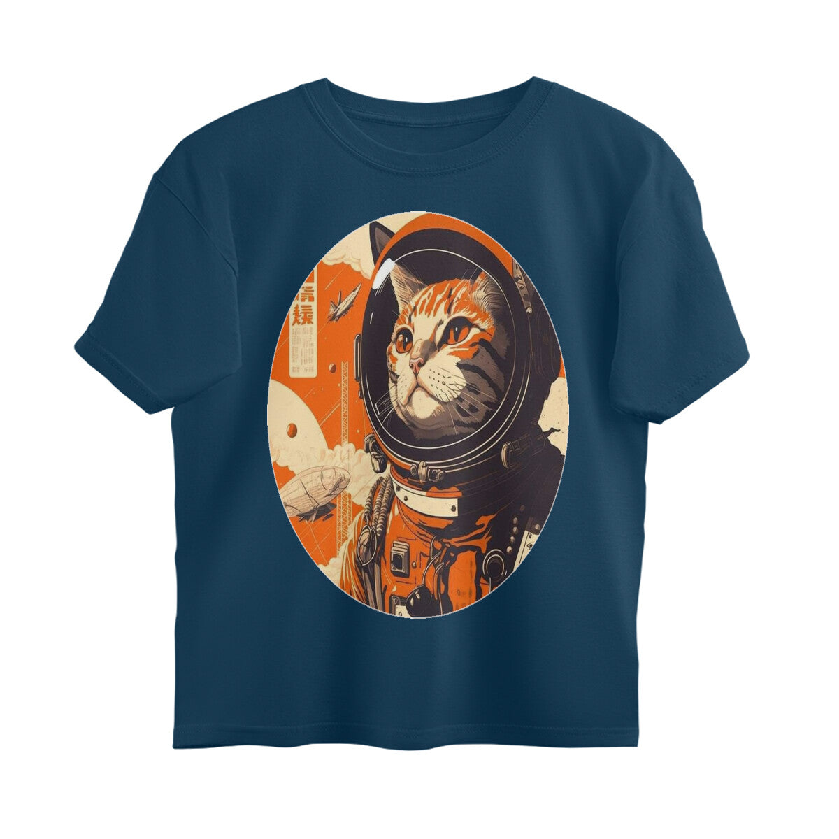 Front View - Cosmic Whisker — Oversized Tee Navy Blue
