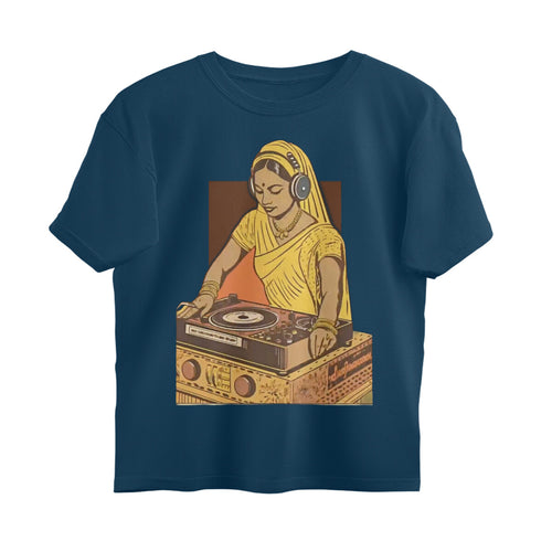 Front View - Desi Beats — Oversized Tee Navy Blue