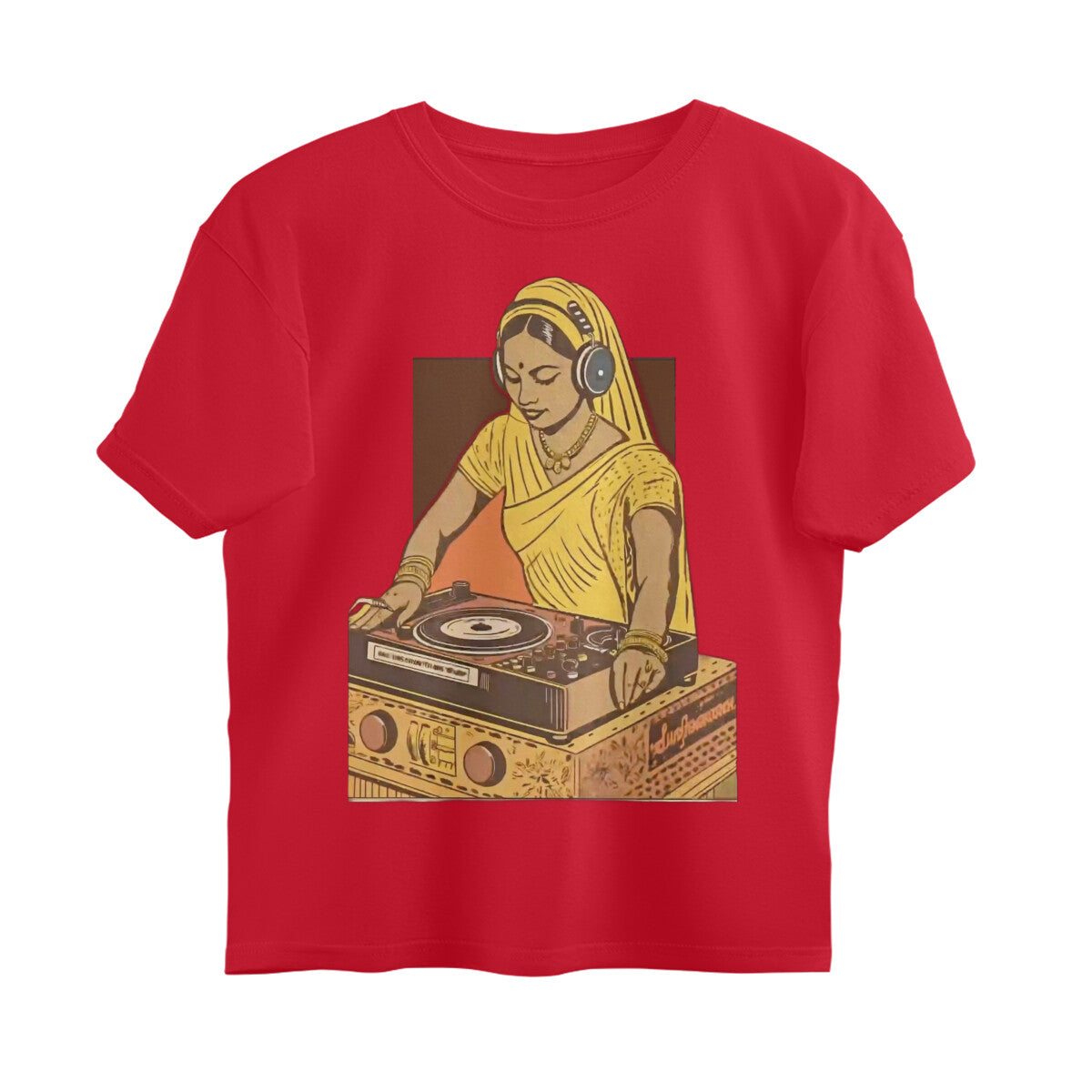 Front View - Desi Beats — Oversized Tee Red
