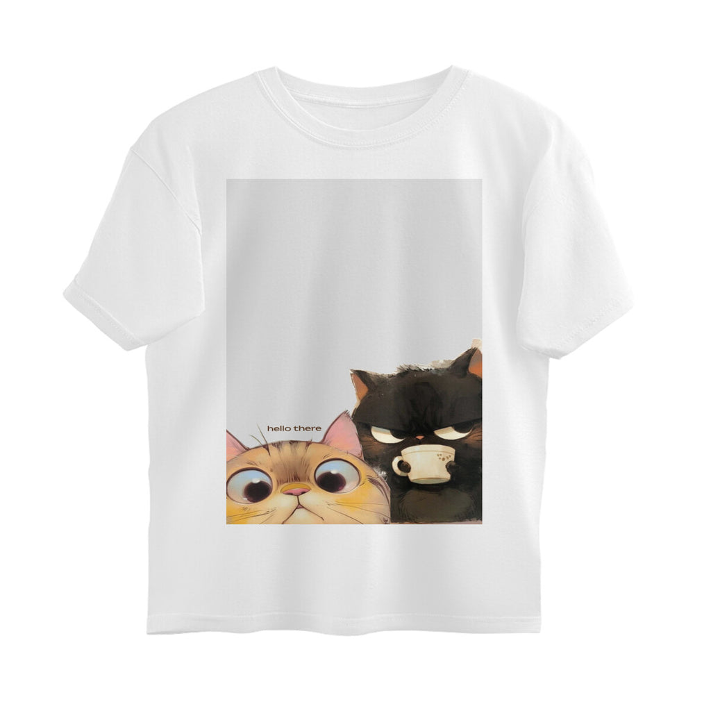 Front View - Feline Friends — Oversized Tee White
