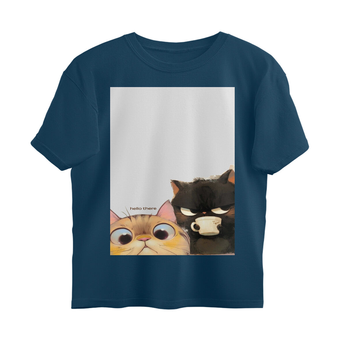 Front View - Feline Friends — Oversized Tee Navy Blue