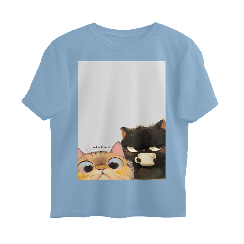 Front View - Feline Friends — Oversized Tee Baby Blue