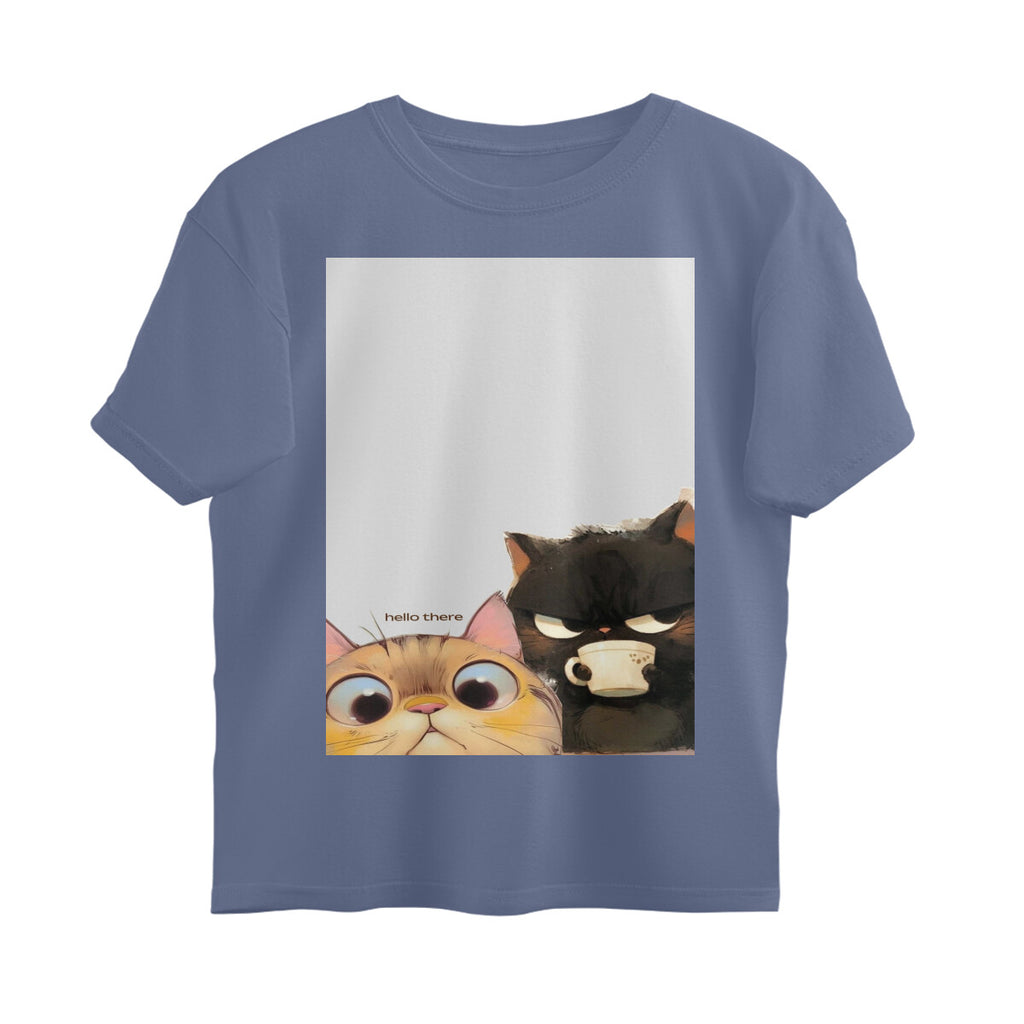 Front View - Feline Friends — Oversized Tee Steel Grey