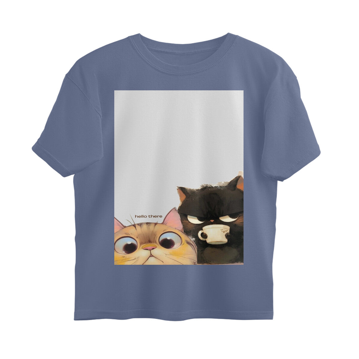 Front View - Feline Friends — Oversized Tee Steel Grey