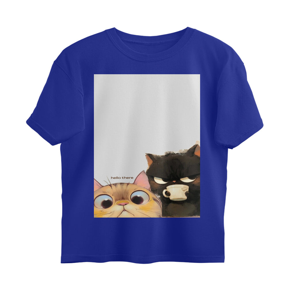 Front View - Feline Friends — Oversized Tee Royal Blue