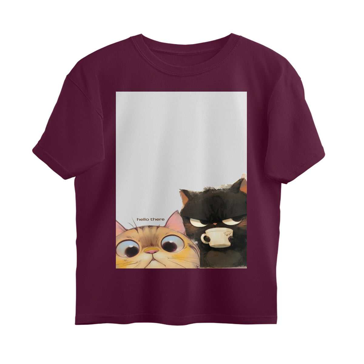 Front View - Feline Friends — Oversized Tee Burgundy