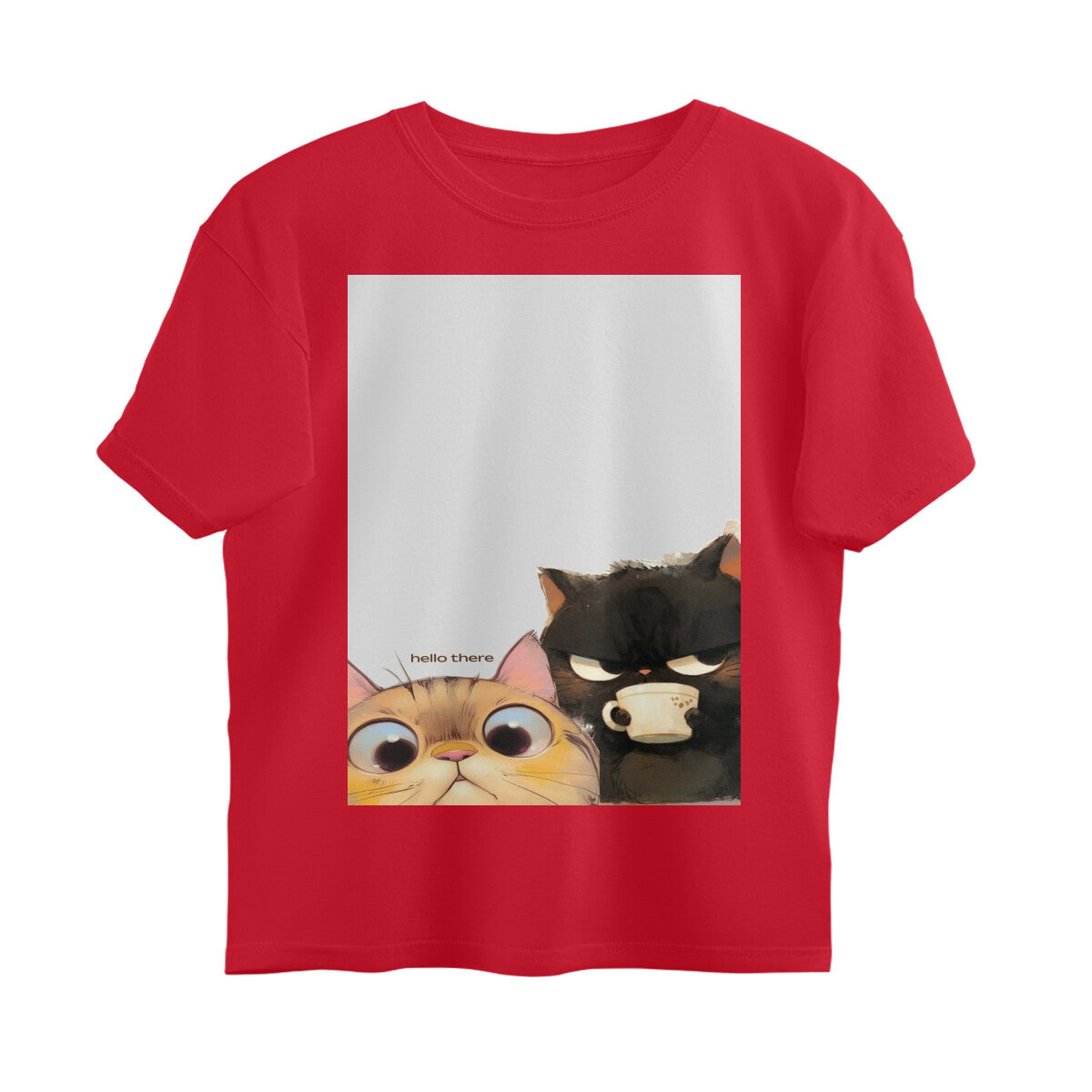 Front View - Feline Friends — Oversized Tee Red