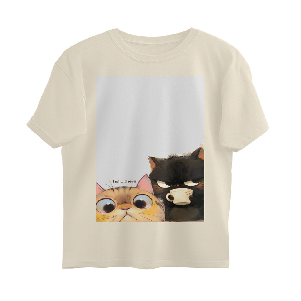 Front View - Feline Friends — Oversized Tee Off White