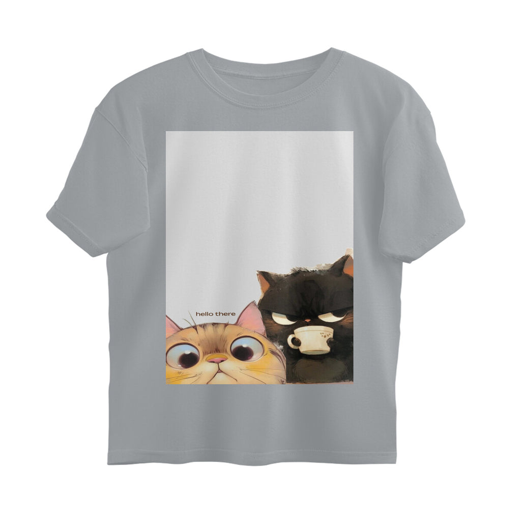 Front View - Feline Friends — Oversized Tee Silver Frost