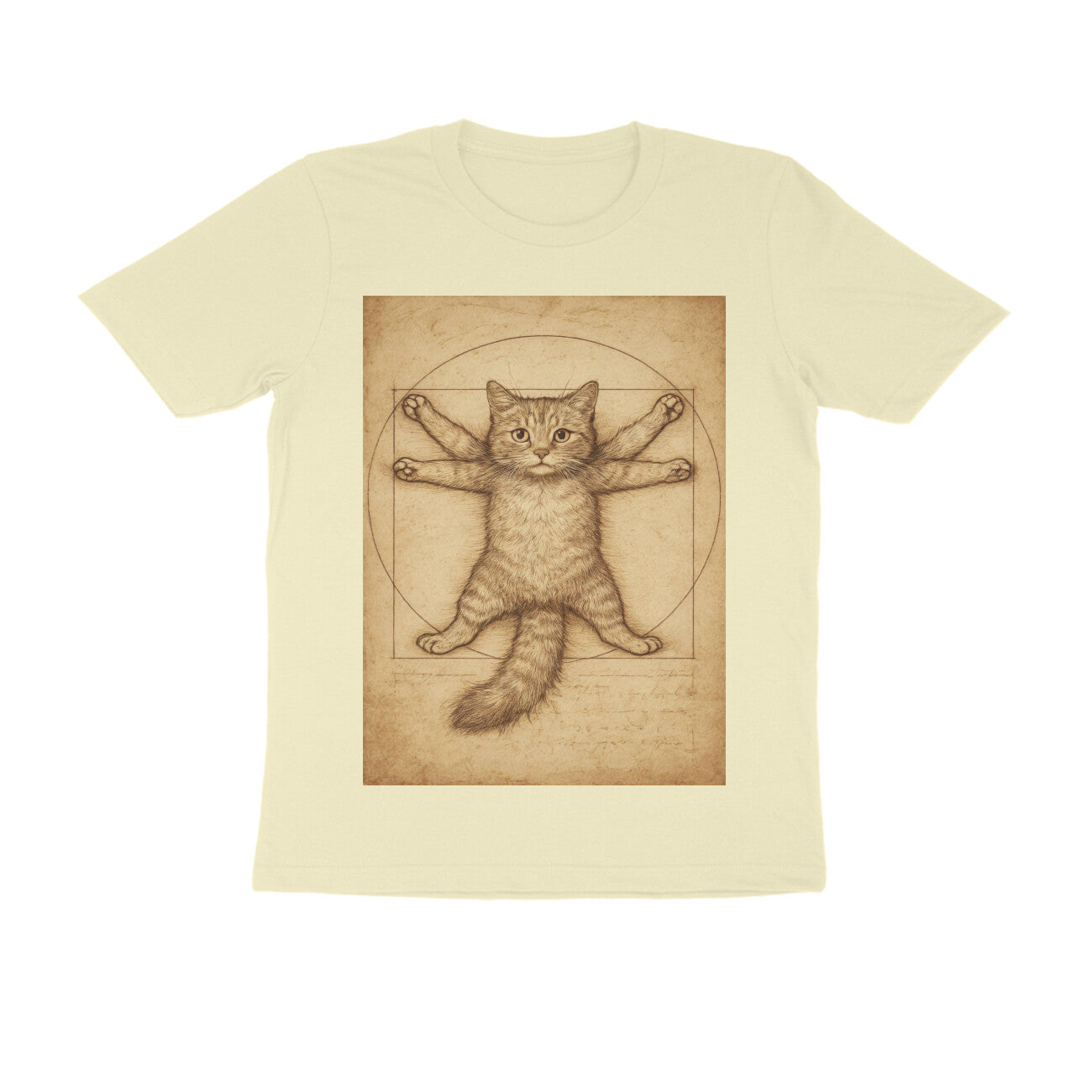 Front View - Feline Vitruvian — Regular Fit Tee Almond