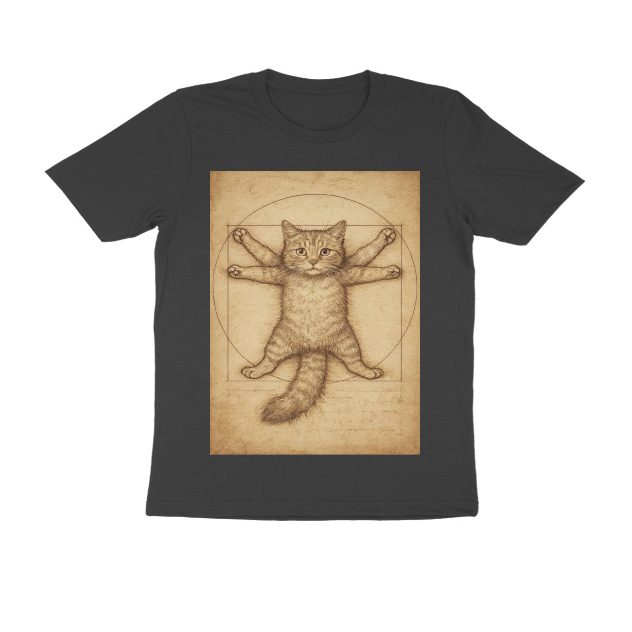 Front View - Feline Vitruvian — Regular Fit Tee Black