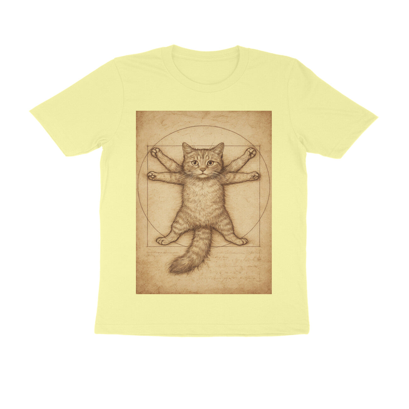 Front View - Feline Vitruvian — Regular Fit Tee Butter Yellow
