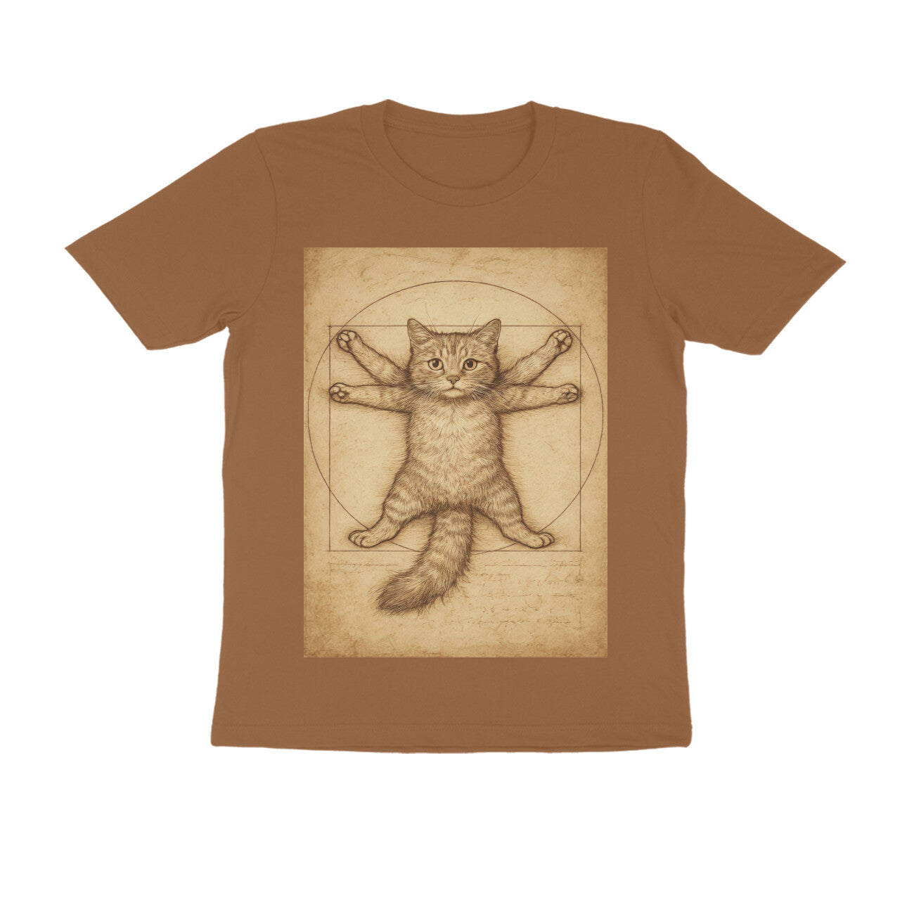Front View - Feline Vitruvian — Regular Fit Tee Chocolate Brown