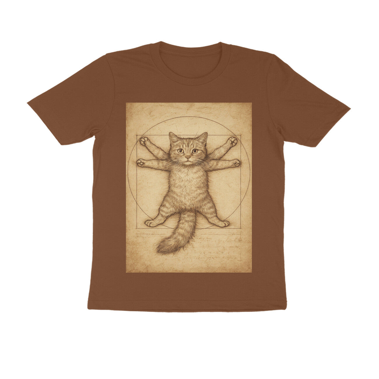 Front View - Feline Vitruvian — Regular Fit Tee Coffee Brown