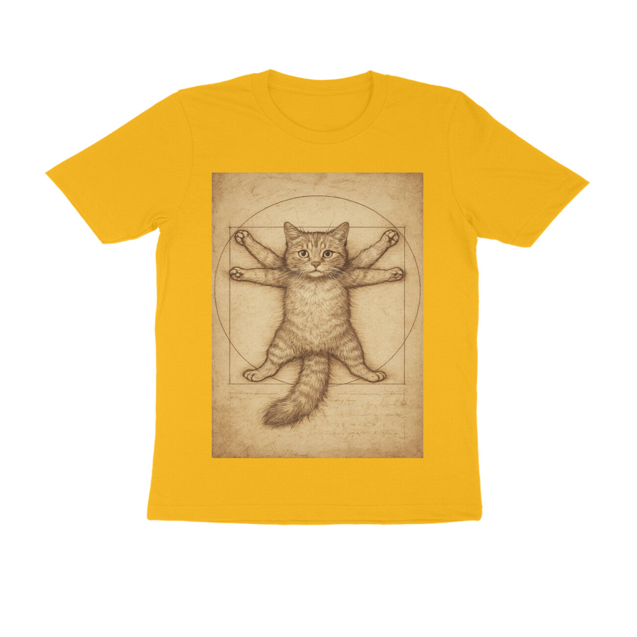 Front View - Feline Vitruvian — Regular Fit Tee Golden Yellow
