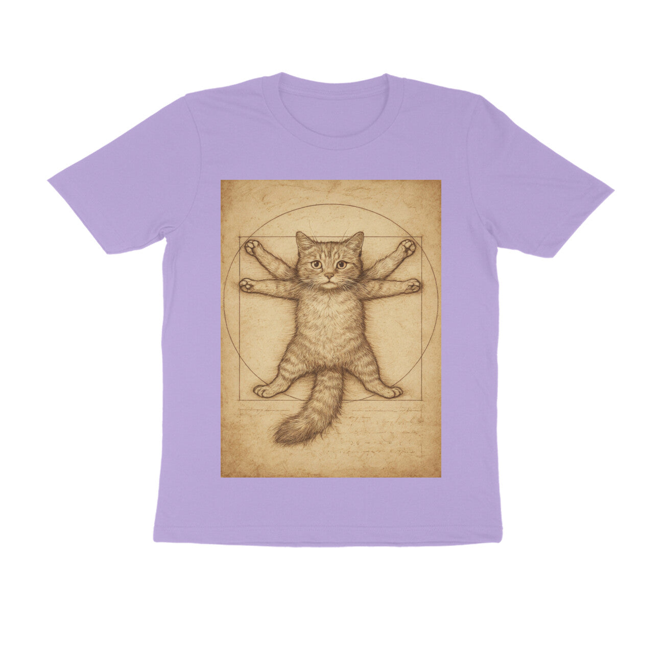 Front View - Feline Vitruvian — Regular Fit Tee Iris Lavender