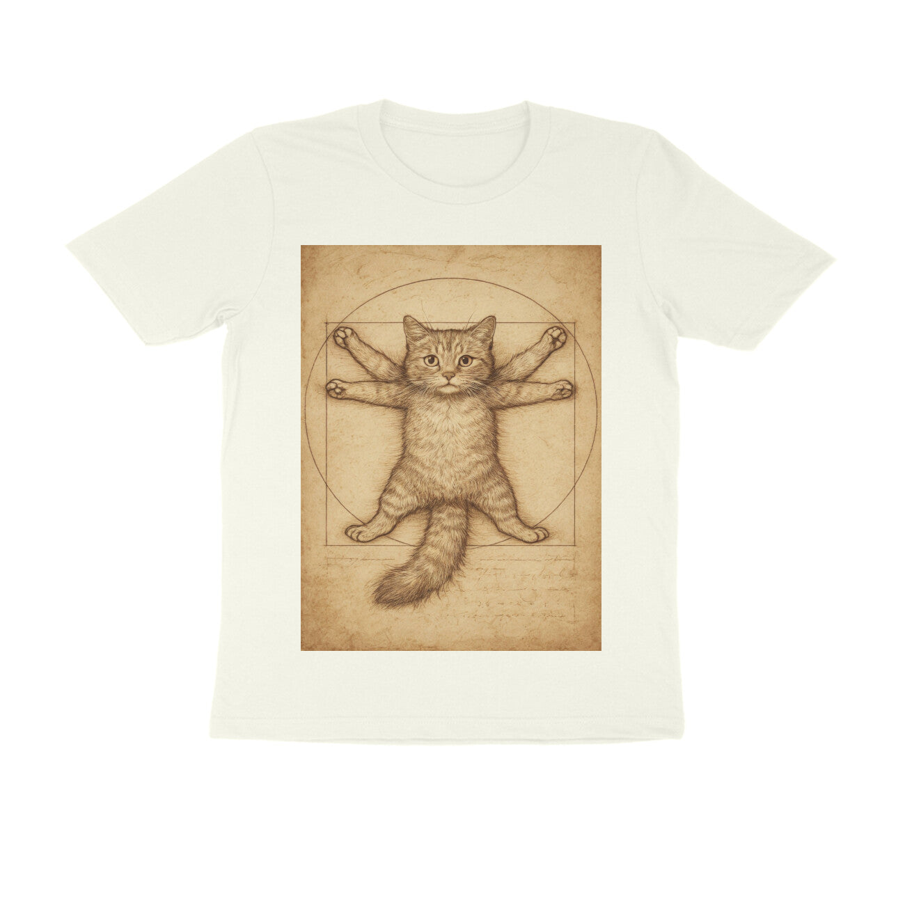 Front View - Feline Vitruvian — Regular Fit Tee Ivory