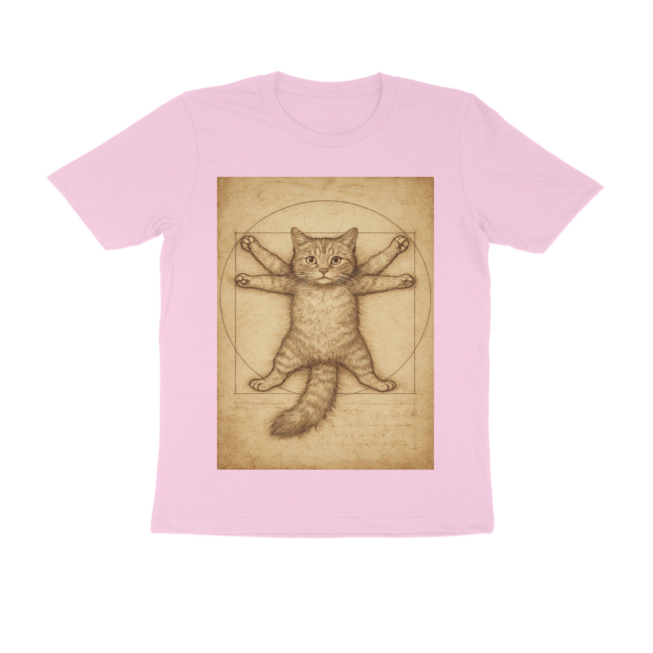 Front View - Feline Vitruvian — Regular Fit Tee Light Pink