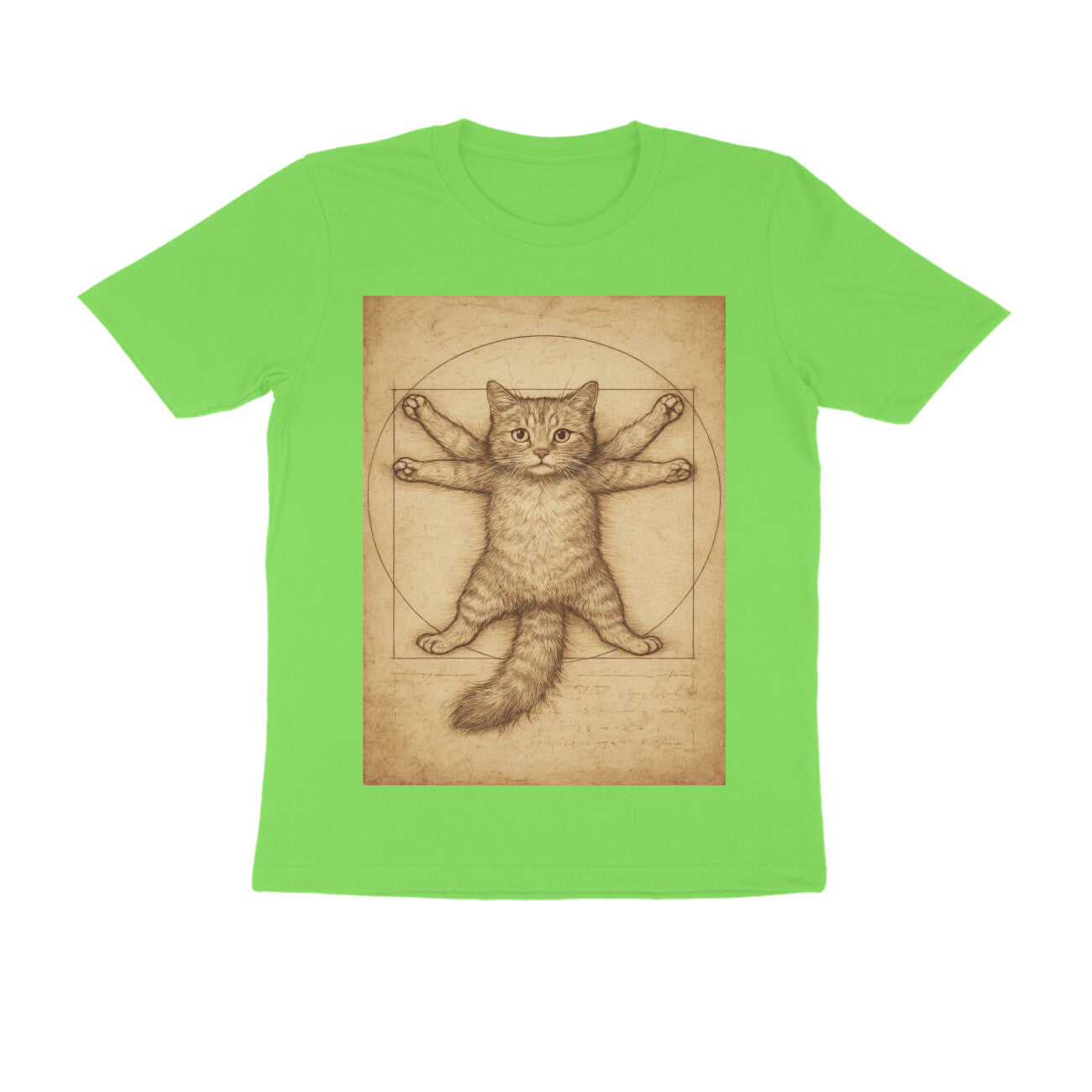 Front View - Feline Vitruvian — Regular Fit Tee Liril Green
