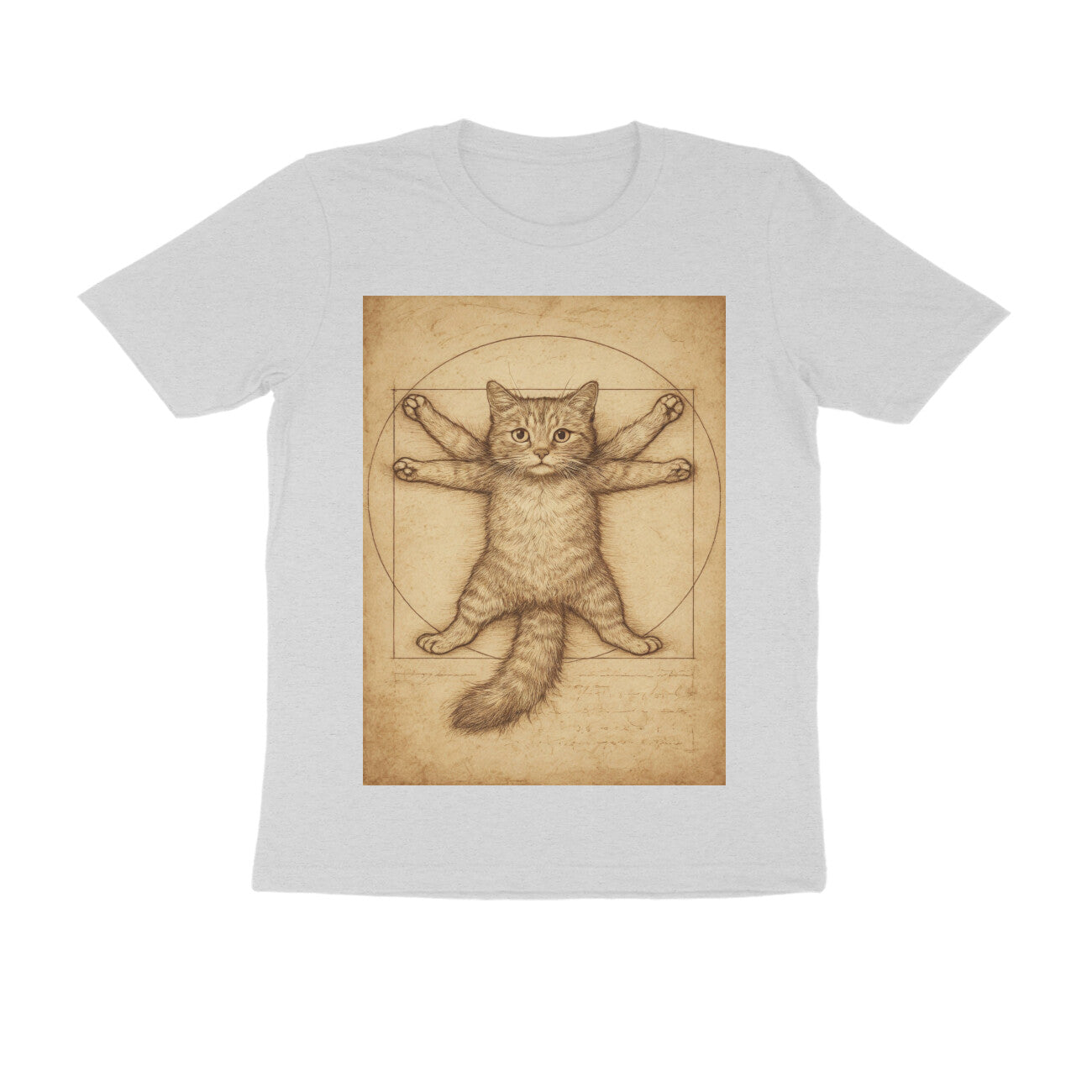 Front View - Feline Vitruvian — Regular Fit Tee Melange Grey