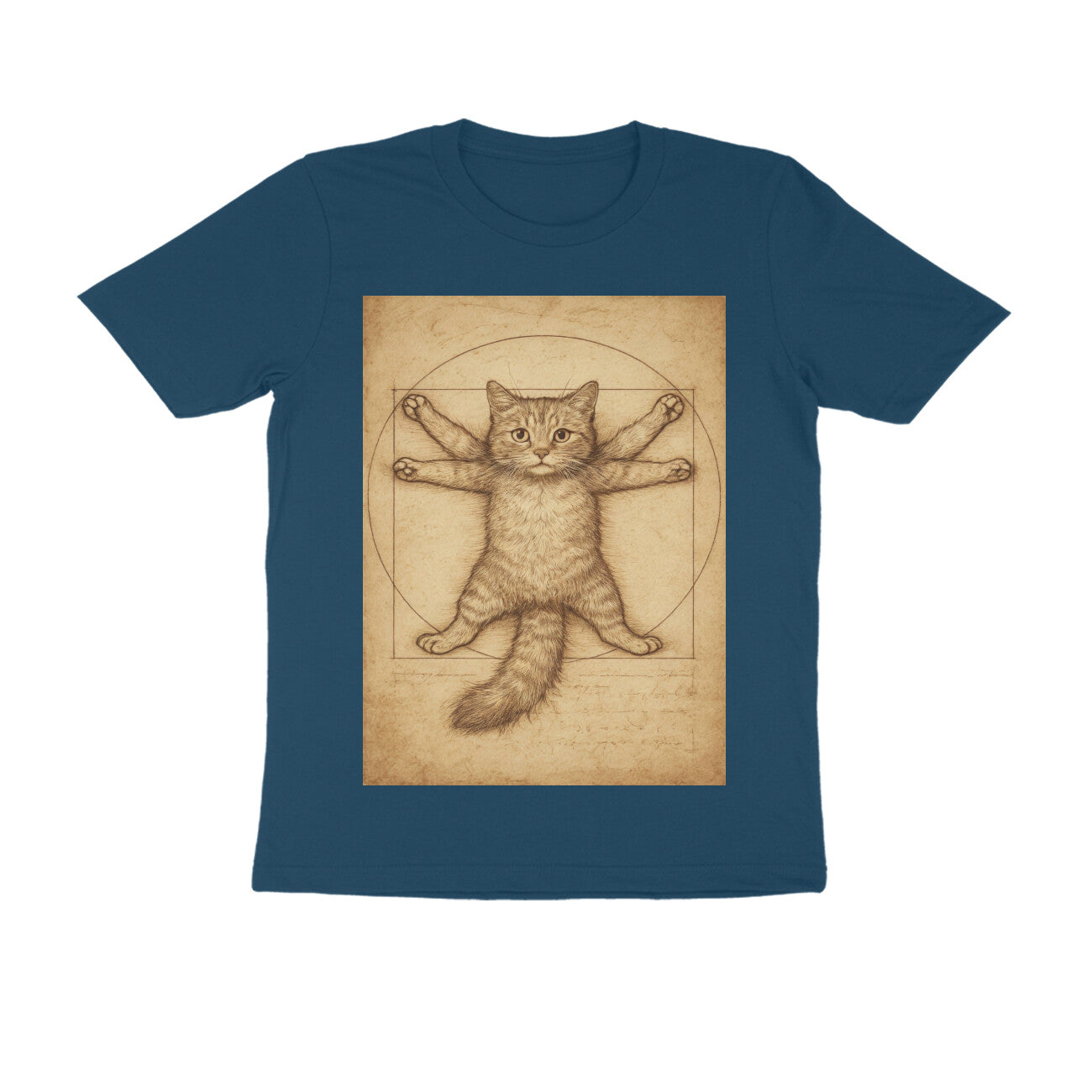 Front View - Feline Vitruvian — Regular Fit Tee Navy Blue