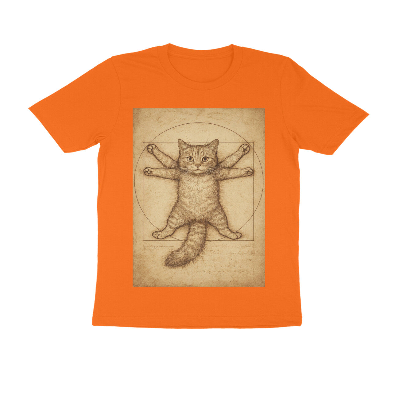 Front View - Feline Vitruvian — Regular Fit Tee Orange
