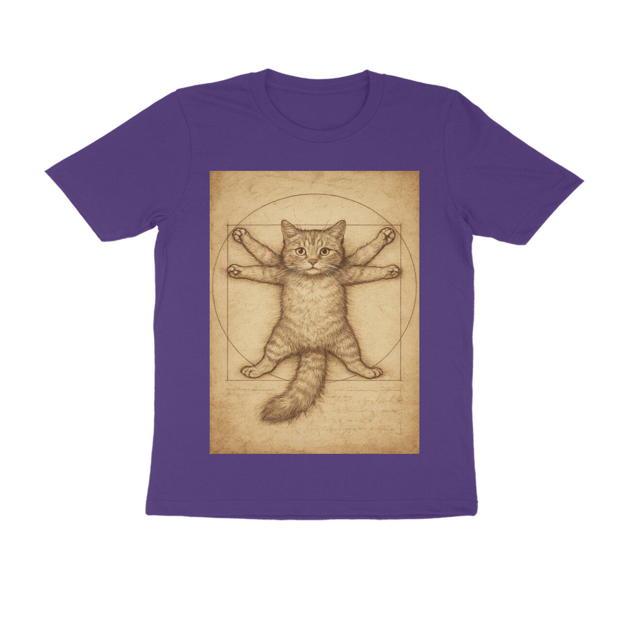 Front View - Feline Vitruvian — Regular Fit Tee Purple