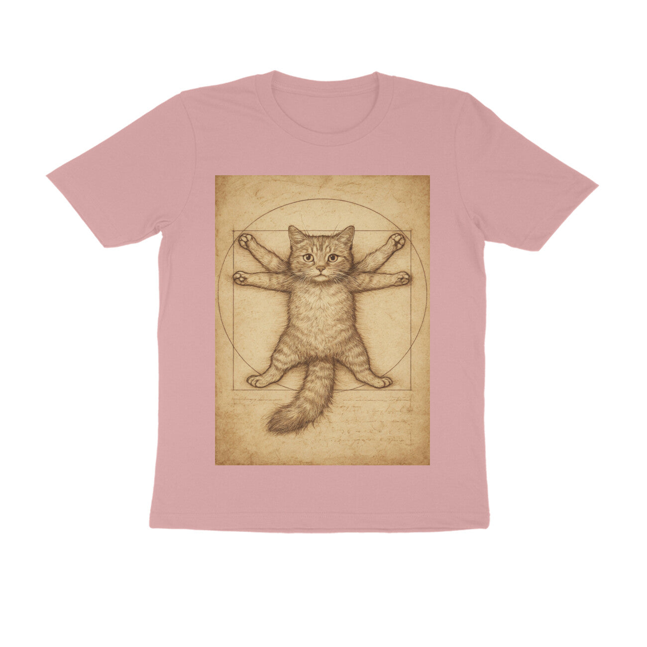 Front View - Feline Vitruvian — Regular Fit Tee Pastel Dusty