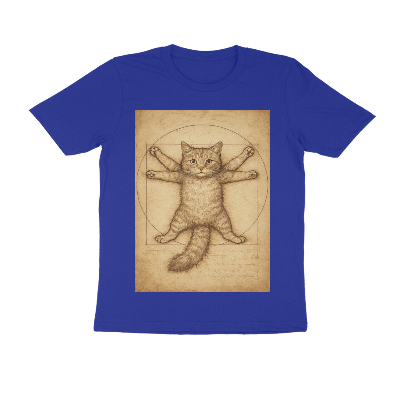 Front View - Feline Vitruvian — Regular Fit Tee Royal Blue