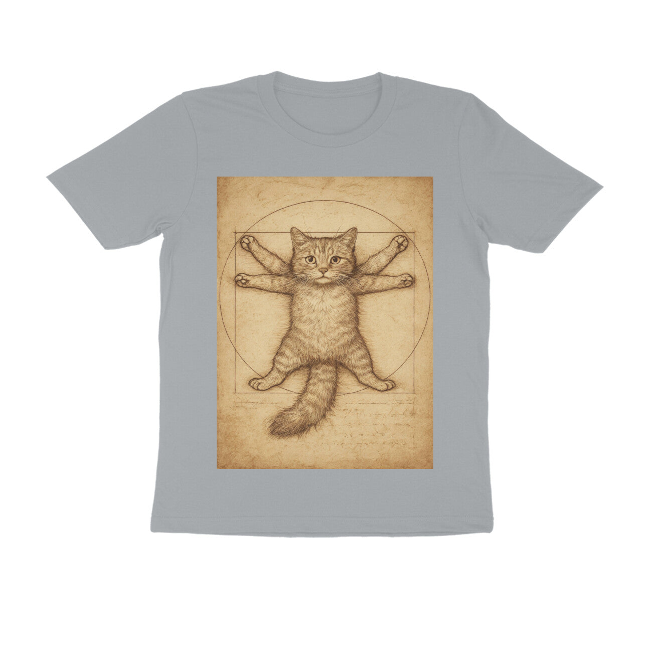 Front View - Feline Vitruvian — Regular Fit Tee Silver Frost