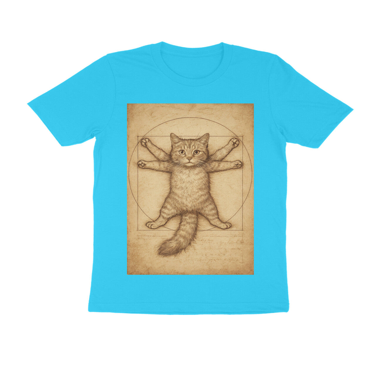 Front View - Feline Vitruvian — Regular Fit Tee Sky Blue