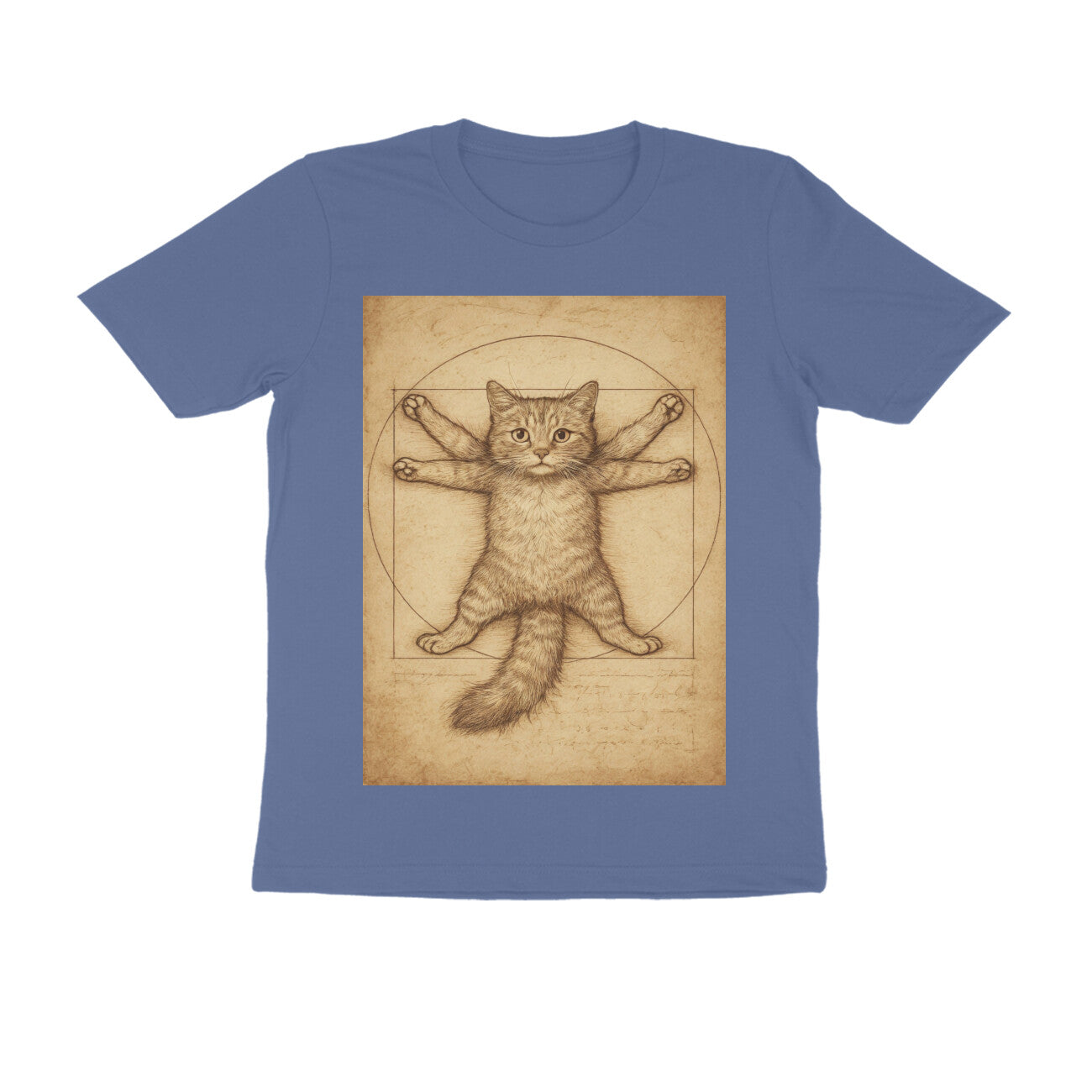 Front View - Feline Vitruvian — Regular Fit Tee Smoke Blue
