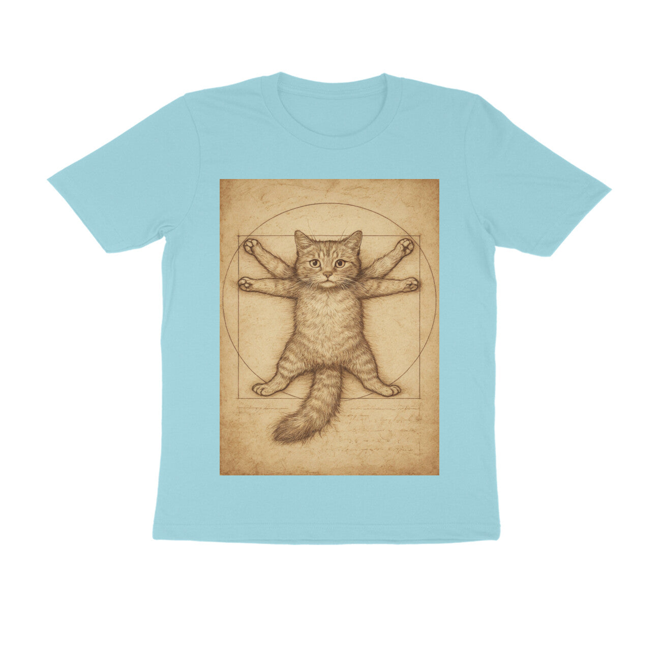 Front View - Feline Vitruvian — Regular Fit Tee Surf Blue