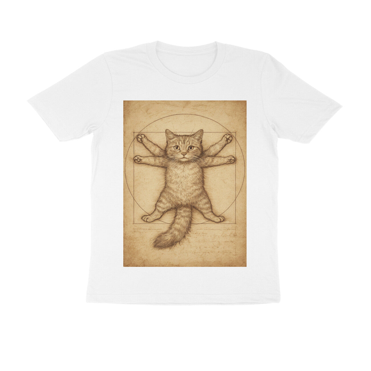 Front View - Feline Vitruvian — Regular Fit Tee White